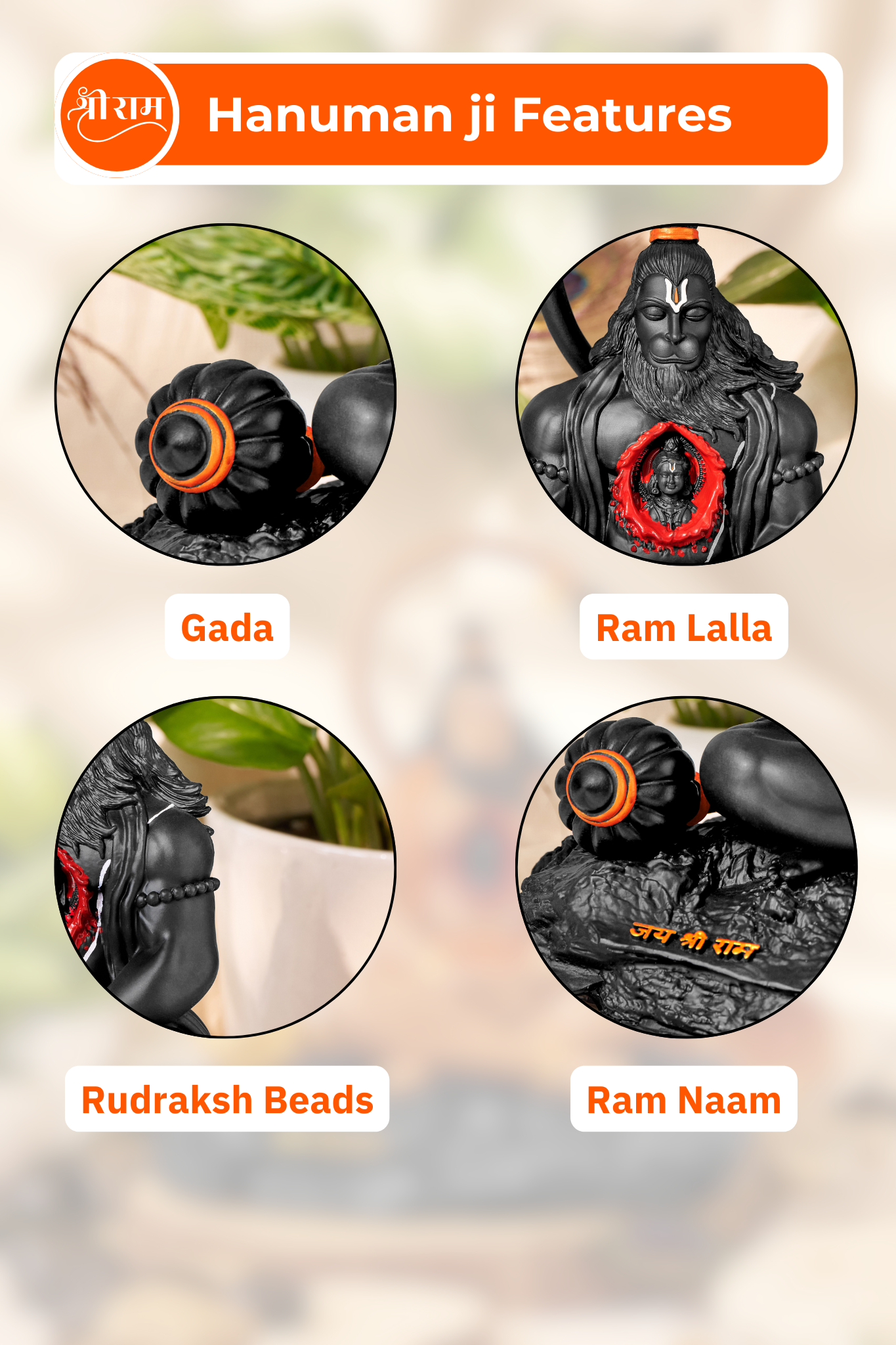 Shri Ram Dootaya Rudra Roopaya Sankat Mochanaya Mahavir Hanuman Black